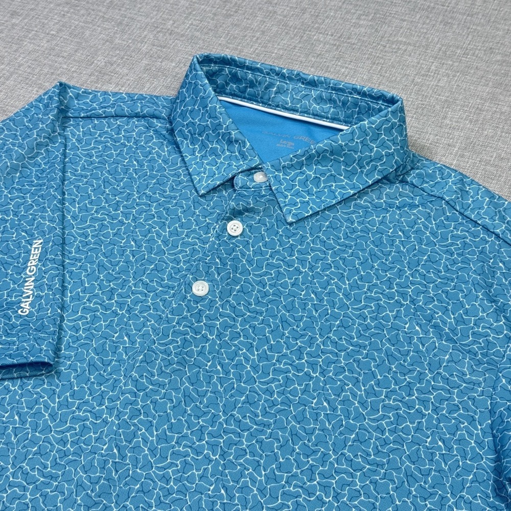 Galvin Green Golf Polo Shirt Mens L Blue Short Sleeve Performance Graphic Print